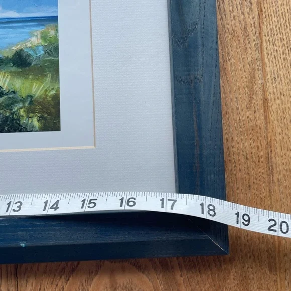 Unique Cottage by the Sea Scene Print Blue Frame19” 14” - Picture 4 of 7